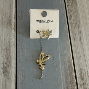 American Eagle Earring Set Silver Tone Rhinestones Sparkly Star & Fairy